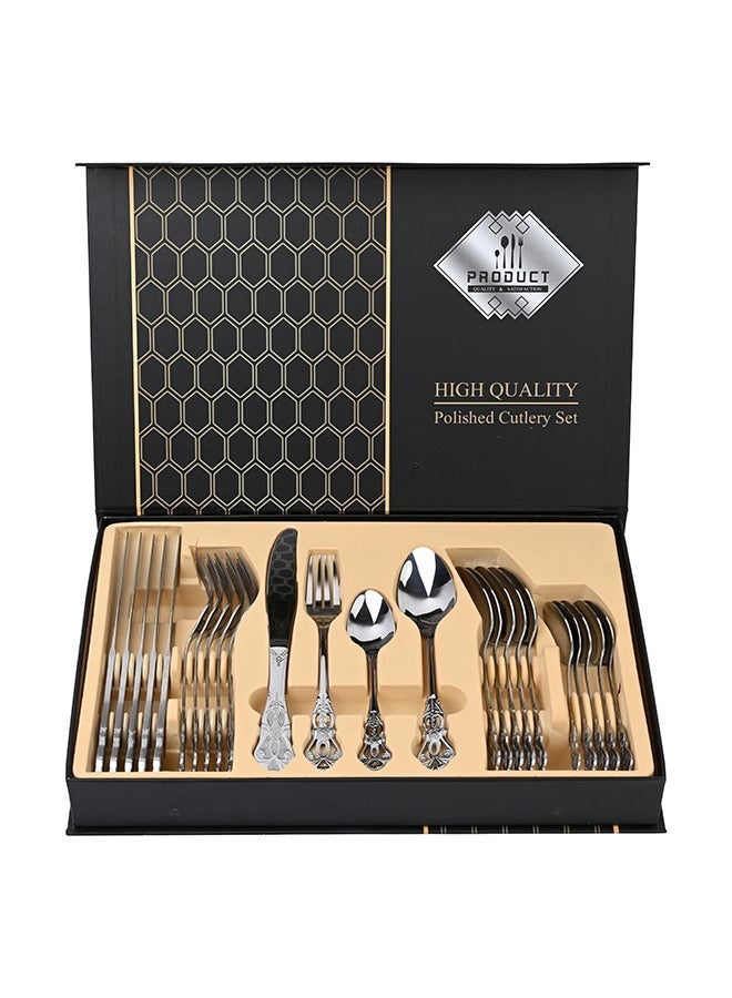 أولييرو طقم أدوات طعام متين وأنيق مكوّن من 24 قطعة لراحة استخدام ومائدة أنيقة – فضي - Image 3